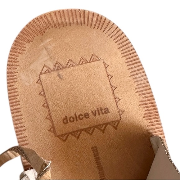 Dolce Vita Gladiator Sandals Size 10 Tan Leather Beaded Lace Up Flats Beachy - Picture 4 of 5